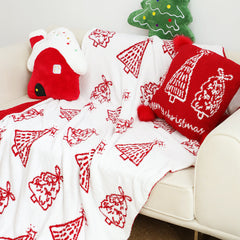 SOGA 2X 130x170cm Throw Blanket Red Christmas Tree Half Fleece for Holiday Season Cozy