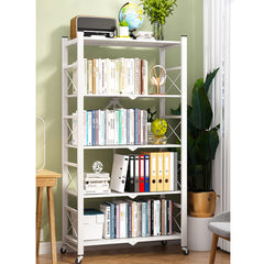 SOGA 5 Tier Steel White Foldable Display Stand Multi-Functional Shelves Storage Organizer with Wheels