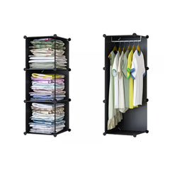 SOGA 10 Cubes Black Portable Wardrobe Divide-Grid Modular Storage Organiser Foldable Closet with Doors