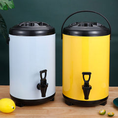 SOGA 8X 14L Stainless Steel Insulated Milk Tea Barrel Hot and Cold Beverage Dispenser Container with Faucet Yellow