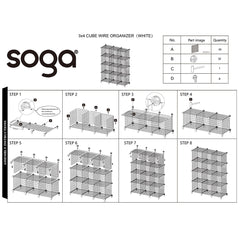 SOGA White Portable 12-Cube 3 Column Storage Organiser Foldable DIY Modular Grid Space Saving Shelf