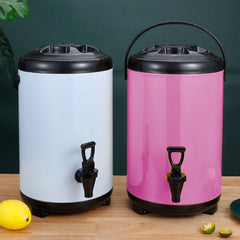 SOGA 4X 12L Stainless Steel Insulated Milk Tea Barrel Hot and Cold Beverage Dispenser Container with Faucet Pink