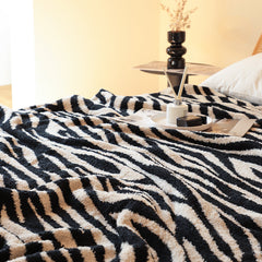 SOGA 2X 130x170cm Throw Blanket Black and White Soft Zebra Print Half Fleece Casual Stylish Cozy