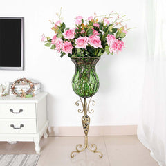 SOGA 85cm Green Glass Floor Vase with Tall Metal Flower Stand