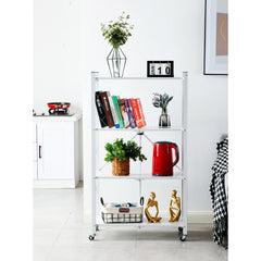 SOGA 4 Tier Steel White Foldable Kitchen Cart Multi-Functional Shelves Storage Organizer with Wheels