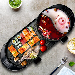 SOGA 2X 2 in 1 Electric Non-Stick BBQ Teppanyaki Grill Plate Steamboat Hotpot 2-8 Person