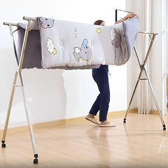 SOGA 2.4m Portable Standing Clothes Drying Rack Foldable Space-Saving Laundry Holder with Wheels