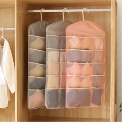 SOGA 2X Pink Double Sided Hanging Storage Bag Underwear Bra Socks Mesh Pocket Hanger Home Organiser