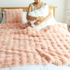 SOGA 2X 160X200cm Throw Blanket Pink Double Layer Rabbit Fur Cozy Comfort with Stylish Decor