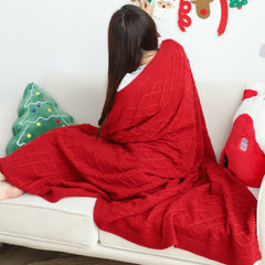 SOGA 130x180cm Throw Blanket Red Christmas Chunky Yarn Woven Decorative Cozy Knit for Holiday Home Decor