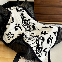 SOGA 2X 130x160cm Throw Blanket Black and White Musical Note Half Fleece Soft Cozy for Music Lovers Stylish