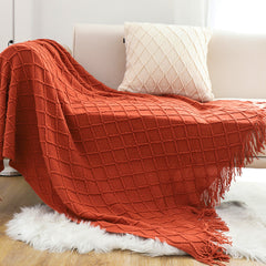 SOGA 2X Red Diamond Pattern Knitted Throw Blanket Warm Cozy Woven Cover Couch Bed Sofa Home Decor with Tassels