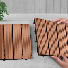 SOGA 2X 11 pcs Red Brown DIY Wooden Composite Decking Tiles Garden Outdoor Backyard Flooring Home Decor