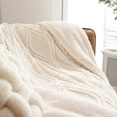 SOGA 2X 200x230cm Throw Blanket White Chenille Fleece Knitted Fabric on One Side Soft Suede