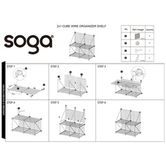 SOGA Black Portable 4-Cube 2 Column Storage Organiser Foldable DIY Modular Grid Space Saving Shelf