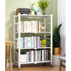 SOGA 4 Tier Steel White Foldable Display Stand Multi-Functional Shelves Storage Organizer with Wheels