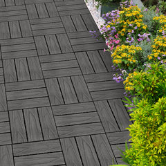 SOGA 2X 11 pcs Dark Grey DIY Wooden Composite Decking Tiles Garden Outdoor Backyard Flooring Home Decor