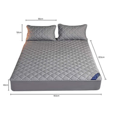 SOGA Grey 183cm Wide Cross-Hatch Mattress Cover Thick Quilted Stretchable Bed Spread Sheet Protector with Pillow Covers