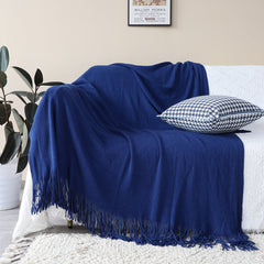 SOGA Royal Blue Acrylic Knitted Throw Blanket Solid Fringed Warm Cozy Woven Cover Couch Bed Sofa Home Decor