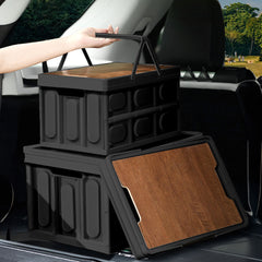 SOGA  52.5cm 55L Black Car & Camping Foldable Storage Box Crate Stackable Container with Handle