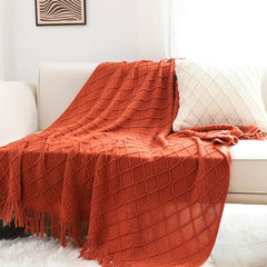 SOGA 2X Red Diamond Pattern Knitted Throw Blanket Warm Cozy Woven Cover Couch Bed Sofa Home Decor with Tassels