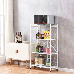 SOGA 4 Tier Steel White Foldable Kitchen Cart Multi-Functional Shelves Storage Organizer with Wheels