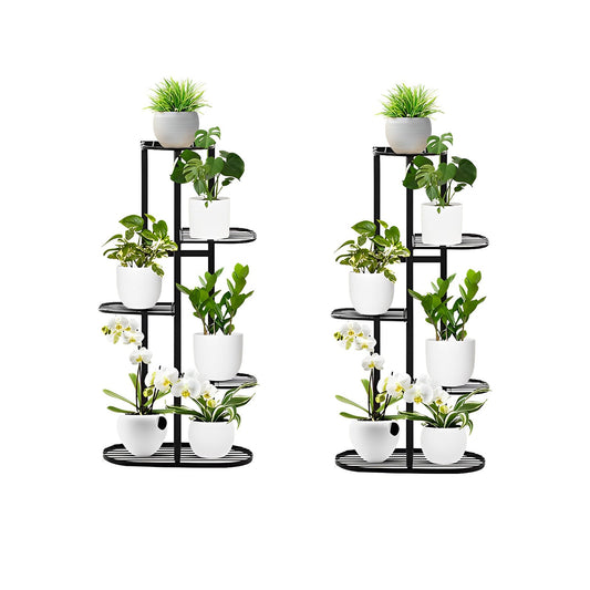 SOGA 2X 5 Tier 6 Pots Black Metal Plant Rack Flowerpot Storage Display Stand Holder Home Garden Decor