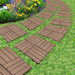 SOGA 11 pcs Light Chocolate DIY Wooden Composite Decking Tiles Garden Outdoor Backyard Flooring Home Decor