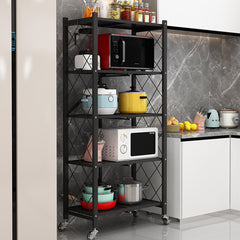 SOGA 2X 5 Tier Steel Black Foldable Kitchen Cart Multi-Functional Shelves Storage Organizer with Wheels