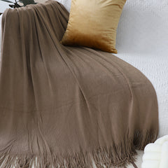 SOGA 2X Coffee Acrylic Knitted Throw Blanket Solid Fringed Warm Cozy Woven Cover Couch Bed Sofa Home Decor