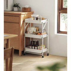 SOGA 2X 3 Tier Steel White Foldable Kitchen Cart Multi-Functional Shelves Storage Organizer with Wheel