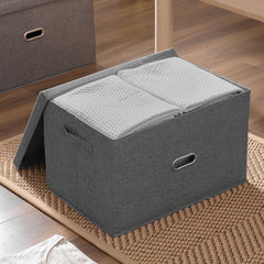 SOGA 2X Grey Medium Foldable Canvas Storage Box Cube Clothes Basket Organiser Home Decorative Box