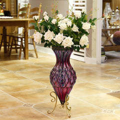 SOGA 67cm Purple Glass Tall Floor Vase & 12pcs White Artificial Fake Flower Set