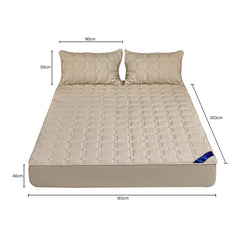 SOGA Beige 183cm Wide Mattress Cover Thick Quilted Stretchable Bed Spread Sheet Protector with Pillow Covers