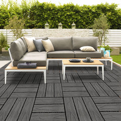 SOGA 2X 11 pcs Dark Grey DIY Wooden Composite Decking Tiles Garden Outdoor Backyard Flooring Home Decor