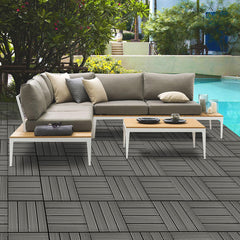 SOGA 11 pcs Grey DIY Wooden Composite Decking Tiles Garden Outdoor Backyard Flooring Home Decor