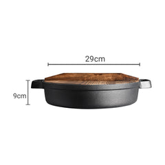 SOGA 2X 29cm Round Cast Iron Pre-seasoned Deep Baking Pizza Frying Pan Skillet with Wooden Lid