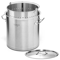 SOGA 50L 18/10 Stainless Steel Stockpot with Perforated Stock pot Basket Pasta Strainer