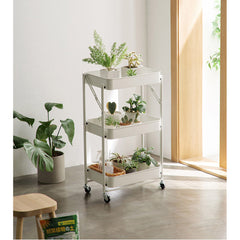 SOGA 2X 3 Tier Steel White Foldable Kitchen Cart Multi-Functional Shelves Storage Organizer with Wheel