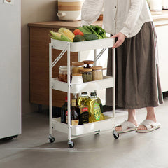 SOGA 2X 3 Tier Steel White Foldable Kitchen Cart Multi-Functional Shelves Storage Organizer with Wheel