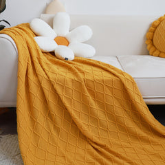 SOGA Yellow Diamond Pattern Knitted Throw Blanket Warm Cozy Woven Cover Couch Bed Sofa Home Decor with Tassels