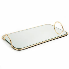 SOGA 40.5cm Gold Flat-Lay Mirror Glass Metal Tray Vanity Makeup Perfume Jewelry Organiser with Handles