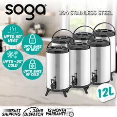 SOGA 6 x 12L Portable Insulated Cold/Heat Coffee Tea Beer Barrel Brew Pot With Dispenser