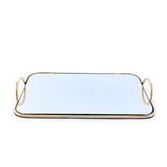 SOGA 40.5cm Gold Flat-Lay Mirror Glass Metal Tray Vanity Makeup Perfume Jewelry Organiser with Handles