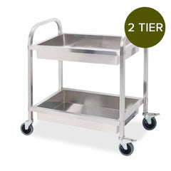 SOGA 2 Tier Stainless Steel Kitchen Trolley Bowl Collect Service Food Cart 75×40×83cm Small