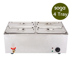 SOGA Stainless Steel 4 X 1/2 GN Pan Electric Bain-Marie Food Warmer with Lid