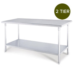 SOGA 2-Tier Commercial Catering Kitchen Stainless Steel Prep Work Bench Table 150*70*85cm