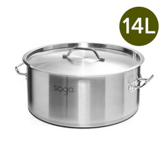 SOGA Stock Pot 14Lt Top Grade Thick Stainless Steel Stockpot 18/10