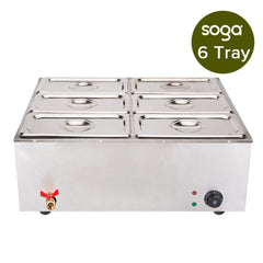 SOGA Stainless Steel 6 X 1/3 GN Pan Electric Bain-Marie Food Warmer with Lid