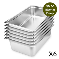 SOGA 6X Gastronorm GN Pan Full Size 1/1 GN Pan 15cm Deep Stainless Steel Tray